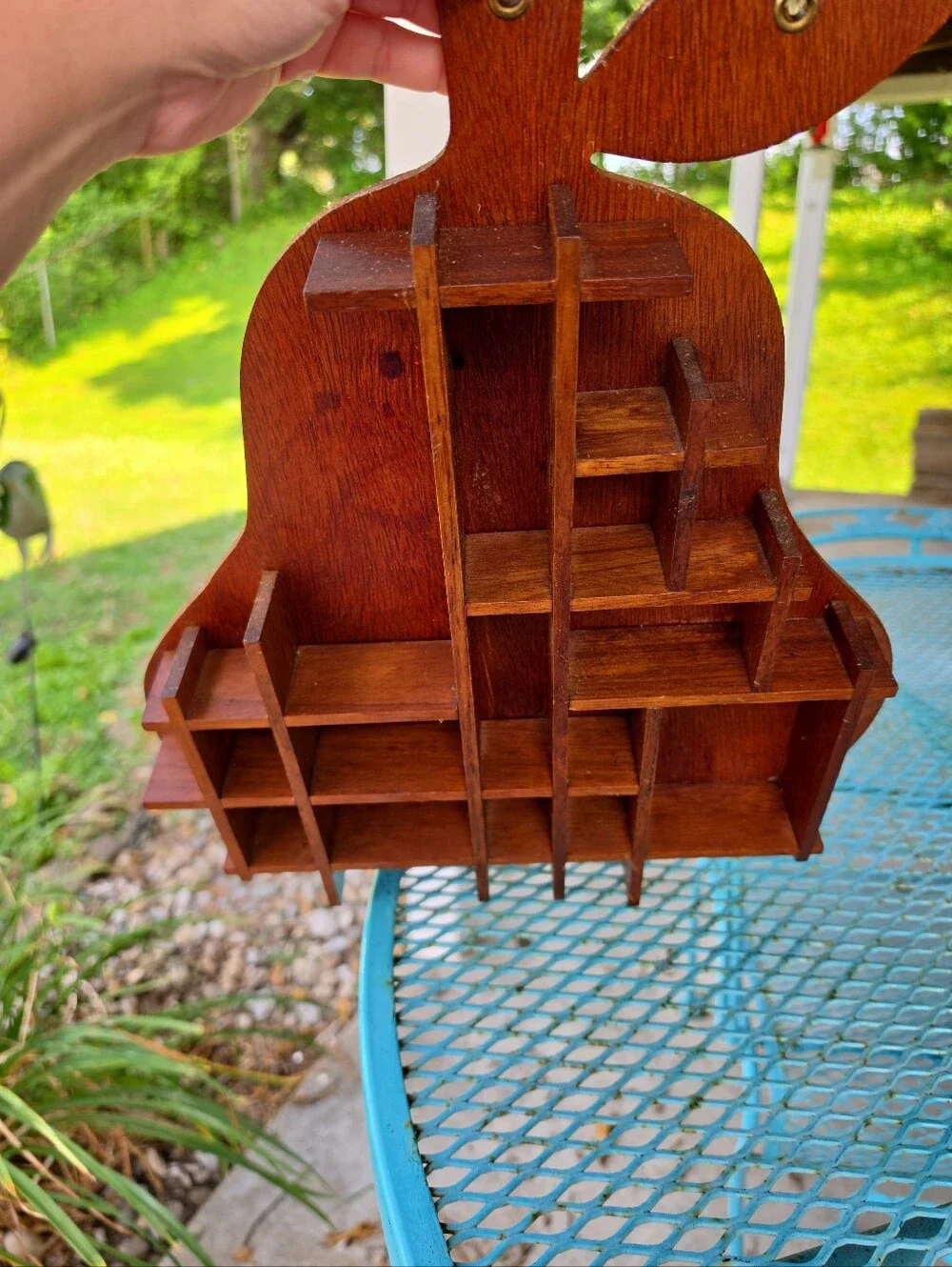 Vtg Pear Shaped Wood Wall Hanging Curio Trinket Shadow Box Cottage Core